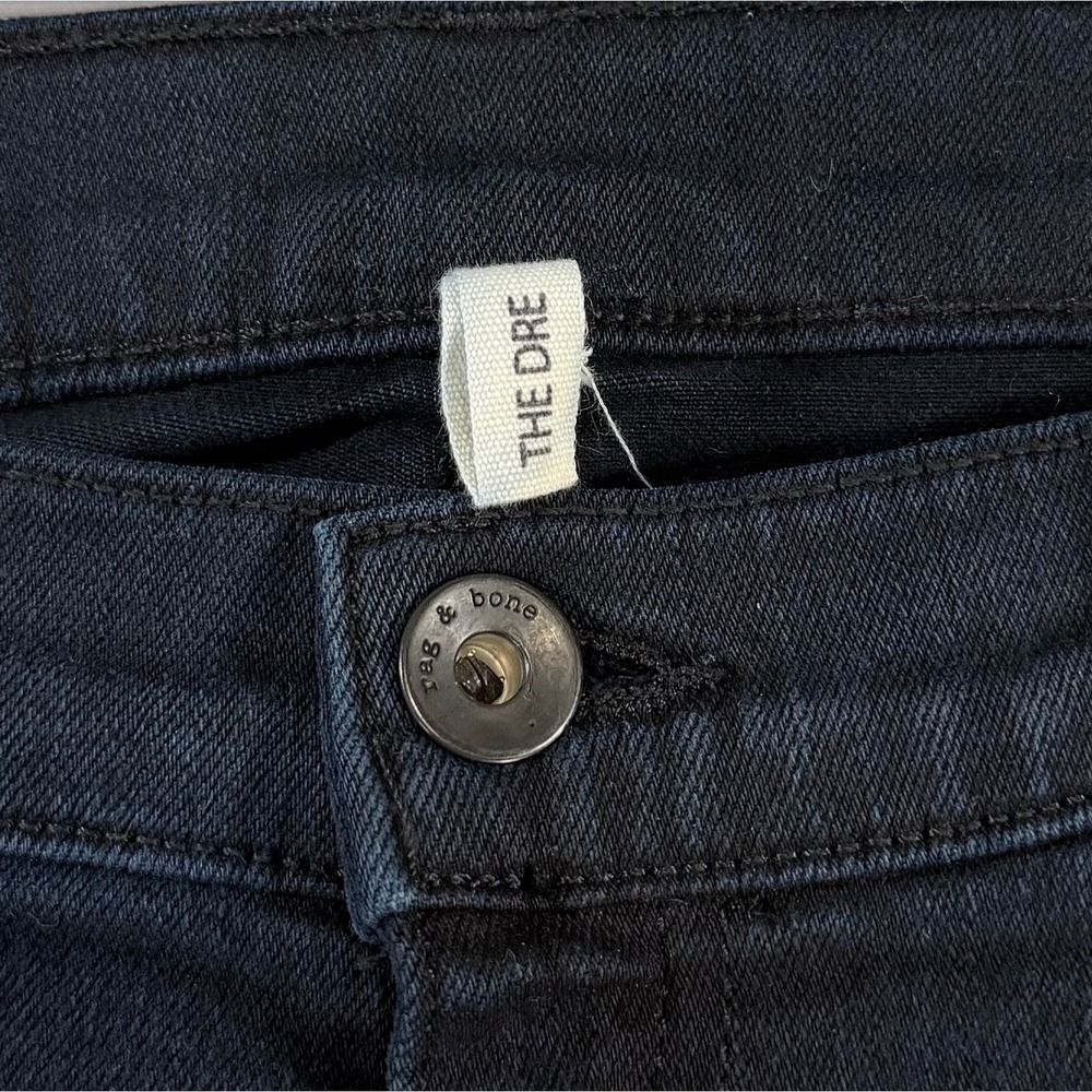 Rag & Bone The Dre Slim Boyfriend Jeans Dark Indigo Distressed Knee Size 28 - Picture 5 of 13